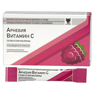 АРНЕБИЯ ВИТАМИН С со вкусом малины, растворимый порошок для приготовления напитка (10 пакетиков в картонной пачке)