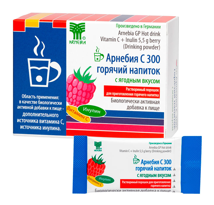 АРНЕБИЯ C 300 горячий напиток с ягодным вкусом, 10 пакетиков по 5,5 г (до 01.10.2023 – срок годности серии в акции Sale)