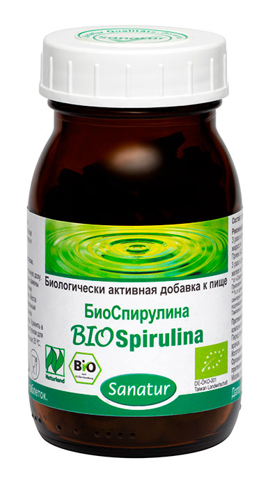 САНАТУР БиоСпирулина, 200 таблеток по 400 мг в стеклянной банке