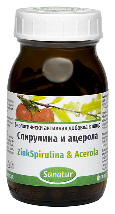 САНАТУР СПИРУЛИНА и АЦЕРОЛА, 90 капсул по 550 мг